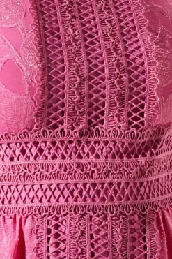 Jacquard Peplum Lace Trim Dress