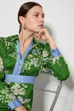 Jennifer Long Sleeve Floral Print Midi Dress