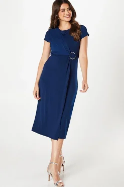 Jersey Wrap Buckle Midi Dress
