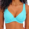 Jewel Cove High Apex Bikini Top - Stripe Turquoise