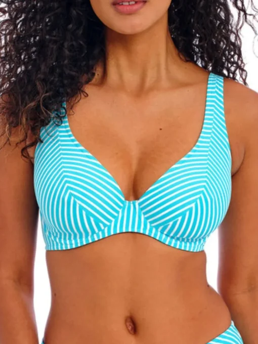 Jewel Cove High Apex Bikini Top - Stripe Turquoise