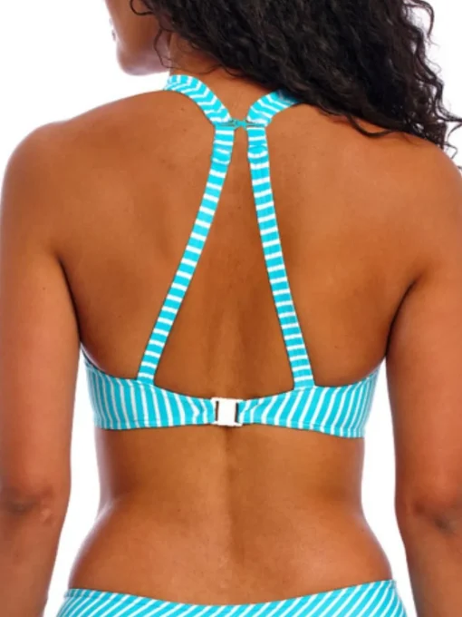 Jewel Cove High Apex Bikini Top - Stripe Turquoise
