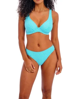 Jewel Cove High Apex Bikini Top - Stripe Turquoise