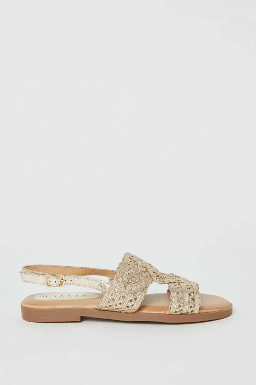 Juli Comfort Crochet Detail Slingback Flat Sandals