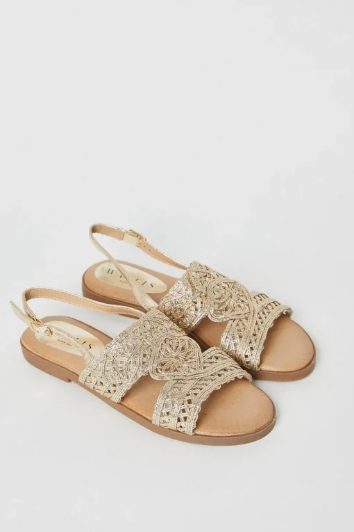 Juli Comfort Crochet Detail Slingback Flat Sandals