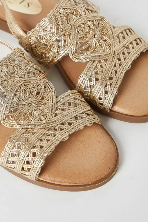 Juli Comfort Crochet Detail Slingback Flat Sandals