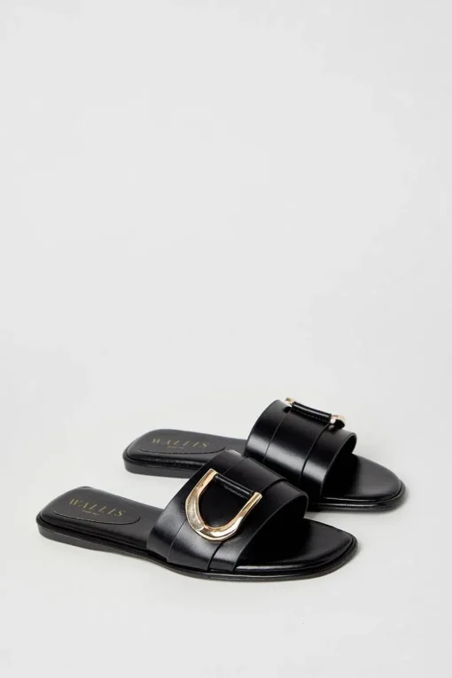 Juliette Comfort Gold Trim Detail Flat Mule Sandals