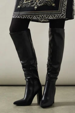 Kandi Faux Leather High Block Heel Pointed Over The Knee Boot