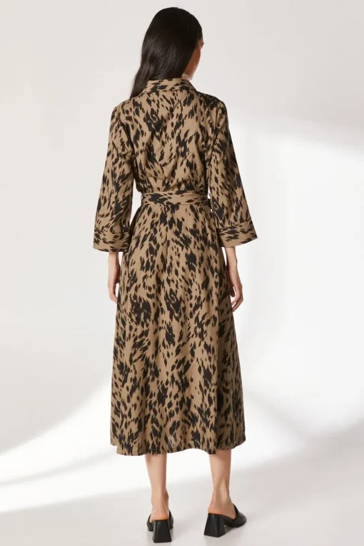 Khaki Abstract Shirt Dress