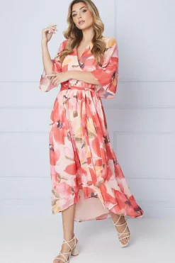 Kimono Sleeve Hi Lo Wrap Dress
