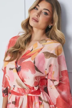 Kimono Sleeve Hi Lo Wrap Dress