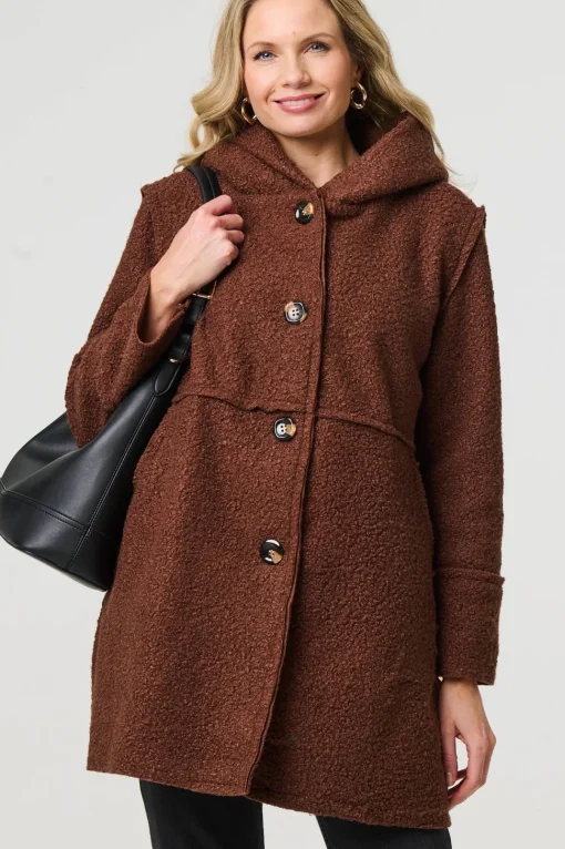 Knitted Button Detail Hooded Jacket