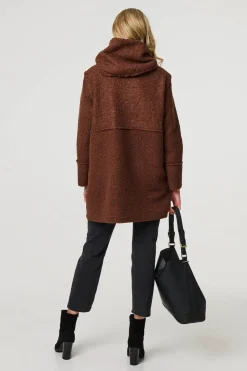 Knitted Button Detail Hooded Jacket