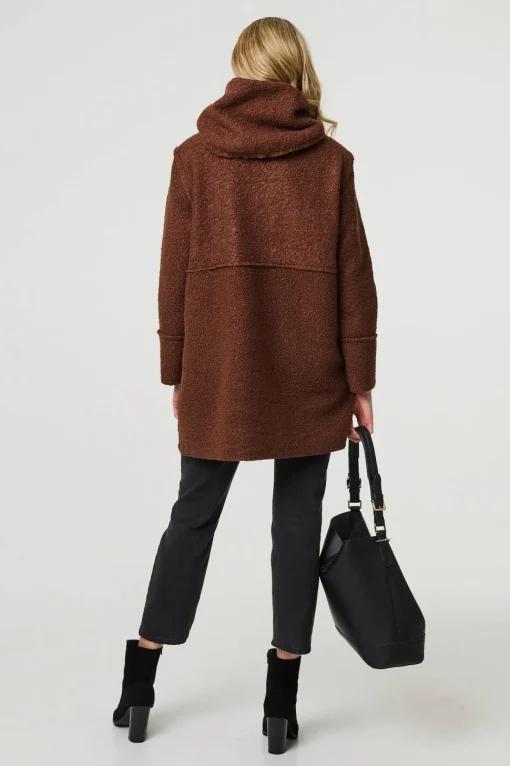 Knitted Button Detail Hooded Jacket