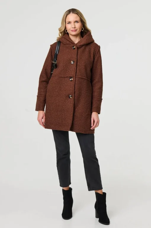Knitted Button Detail Hooded Jacket