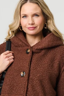 Knitted Button Detail Hooded Jacket
