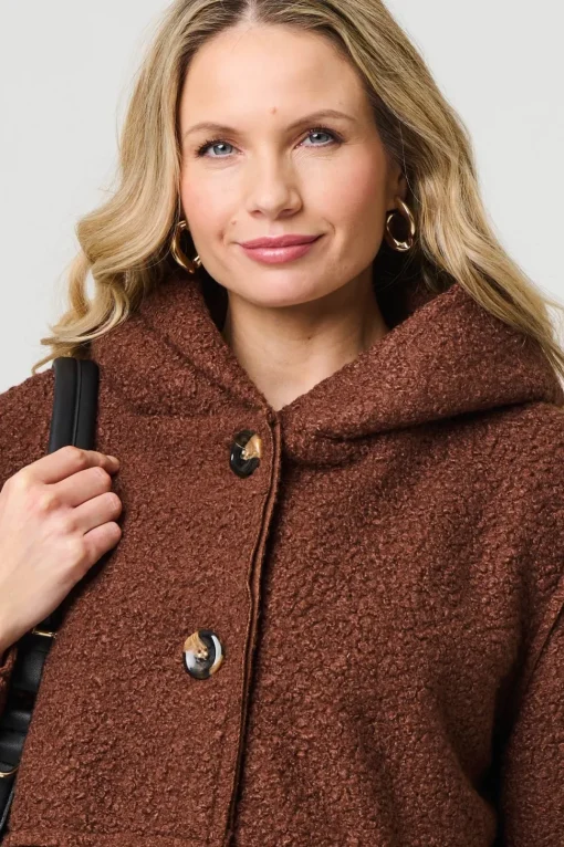 Knitted Button Detail Hooded Jacket