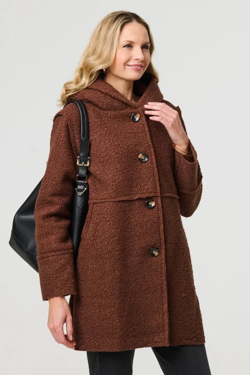 Knitted Button Detail Hooded Jacket