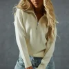 Knitted Rib Collar Zip Up Jumper