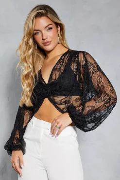 Lace Balloon Sleeve Corsage Blouse