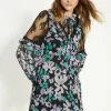 Lace Detailed Floral Ruffle Tie Neck Skater Dress