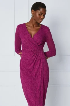 Lace Gathered Wrap Midi Dress