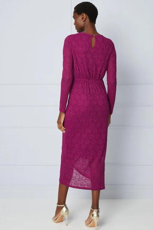 Lace Gathered Wrap Midi Dress