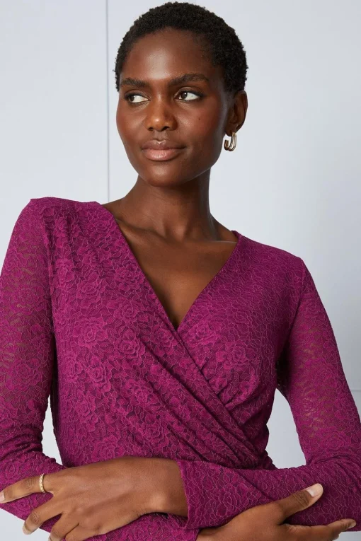 Lace Gathered Wrap Midi Dress