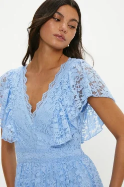 Lace Ruffle Sleeve Midi Dress