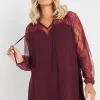 Lace Sweetheart Tie Neck Blouse