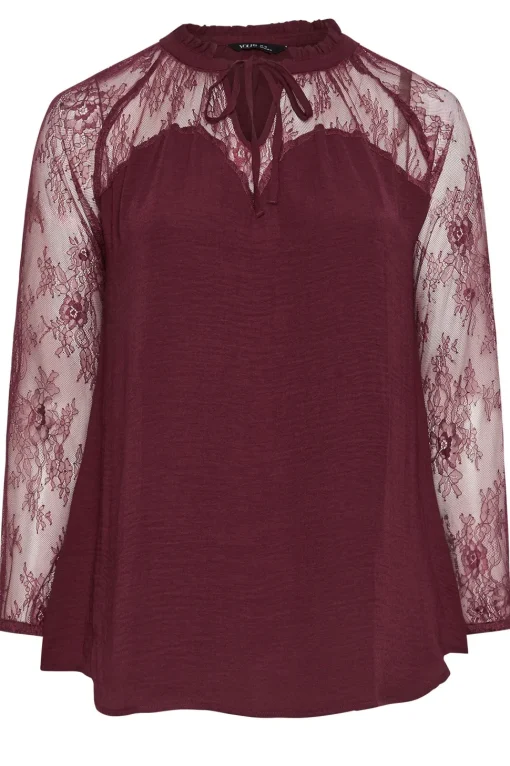 Lace Sweetheart Tie Neck Blouse