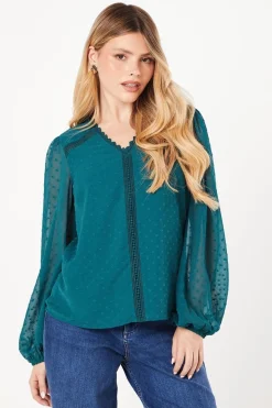 Lace Trim Dobby Blouse