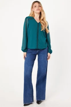 Lace Trim Dobby Blouse