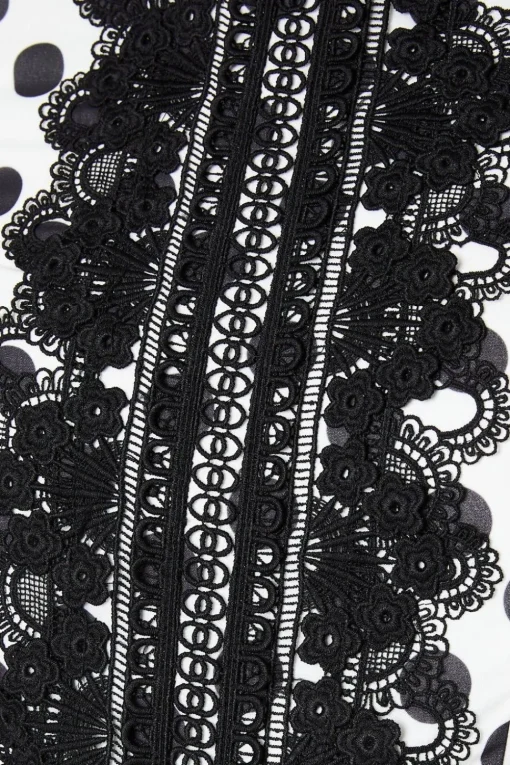 Lace Trim Polkadot Jumpsuit With Pleated Leg
