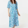 Leaf Print 1/2 Sleeve Wrap Dress