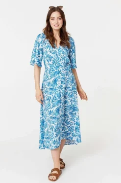 Leaf Print 1/2 Sleeve Wrap Dress