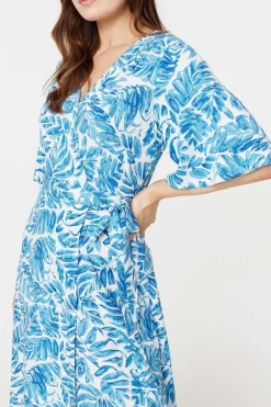 Leaf Print 1/2 Sleeve Wrap Dress