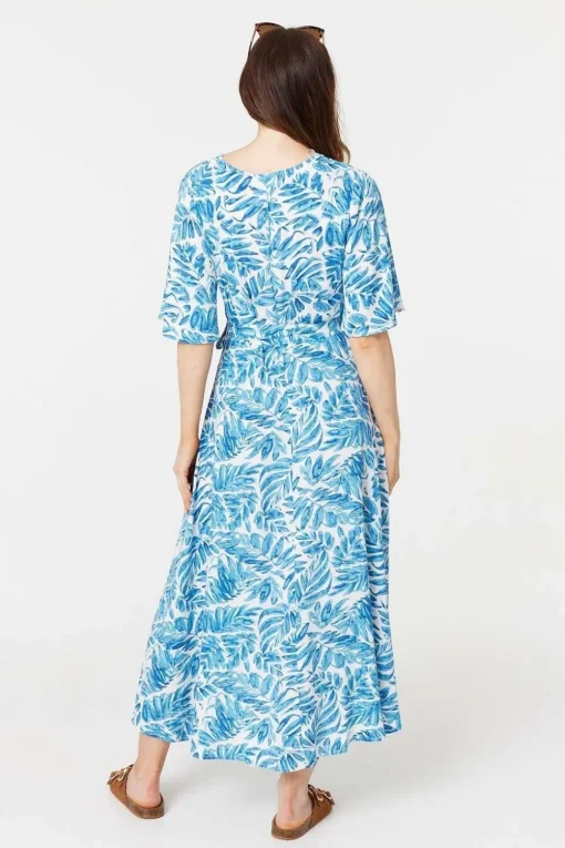 Leaf Print 1/2 Sleeve Wrap Dress
