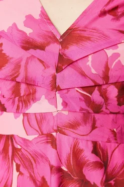 Leaf Print Corsage Tiered Mini Dress