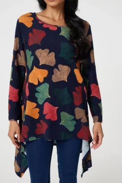 Leaf Print High Low Tunic Top