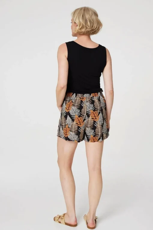 Leaf Print High Waist Shorts