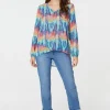 Leaf Print Long Sleeve Layered Hem Top