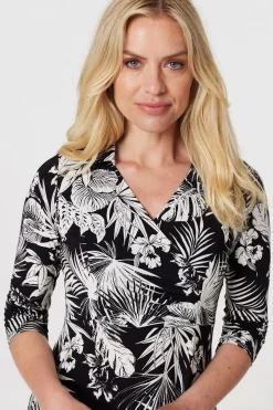 Leaf Print Wrap Front Shirt Dress