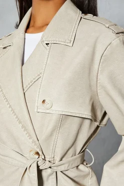 Leather Look Longline Belted Trench Coat
