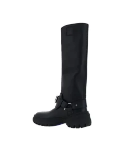 Leather Stomp Boots with Knurled Sole and Equestrian-Style B-Buckle