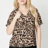 Leopard Pleat Front Blouse