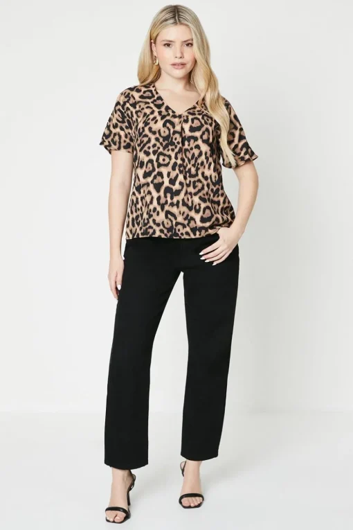 Leopard Pleat Front Blouse