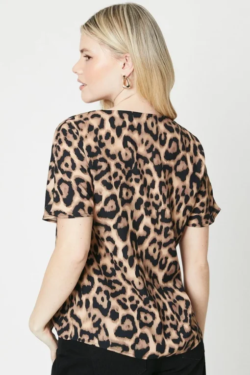 Leopard Pleat Front Blouse