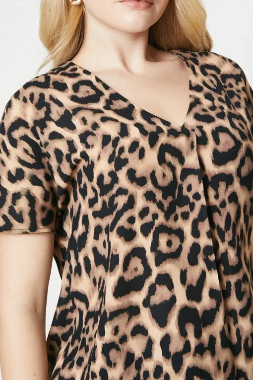Leopard Pleat Front Blouse