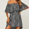 Leopard Print Bardot Frill Off Shoulder Mini Dress In Black